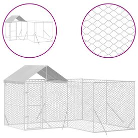 vidaXL Perrera de Exterior con techo galvanizado color plata